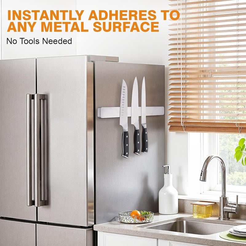 ENOKING 16 Inch Magnetic Knife Holder, 304 Stainless Steel Knife Magnetic Strip for Wall, Refrigerator, RV Kitchen, Knife Rack for Utensil Storage, Gray - Image 4